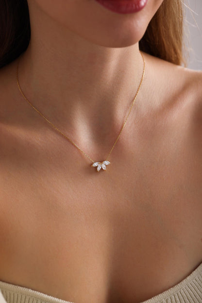 Marquise Diamond Necklace • Flower Petal Diamond Necklace • Birthstone Necklace • Bridal Jewelry • Bridesmaid Gift • Wedding Gift