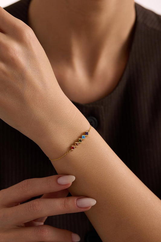 Gold Birthstone Bracelet, Baguette Birthstone Bracelet, Family Birthstone Necklace, Birthstone Bracelet for Women, Mothers Day Gift
