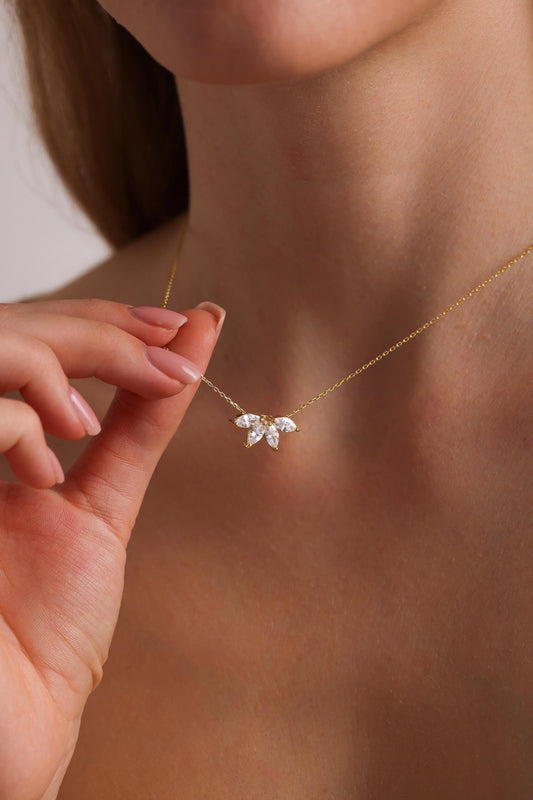 Marquise Diamond Necklace • Flower Petal Diamond Necklace • Birthstone Necklace • Bridesmaid Gift • Wedding Gift for her • Mothers Day Gift