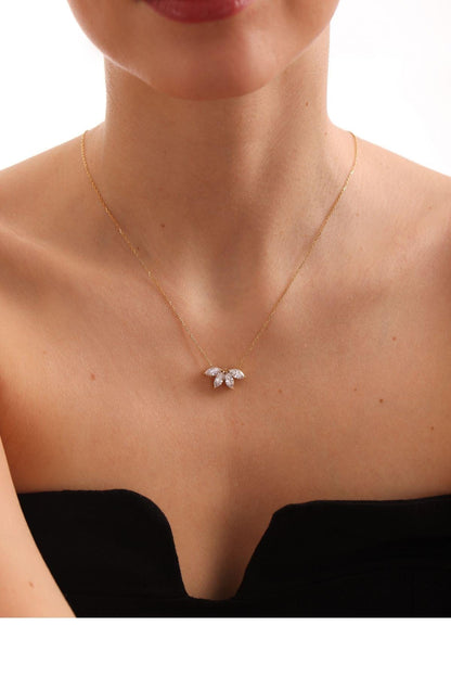 Marquise Diamond Necklace • Flower Petal Diamond Necklace • Birthstone Necklace • Bridal Jewelry • Bridesmaid Gift • Wedding Gift