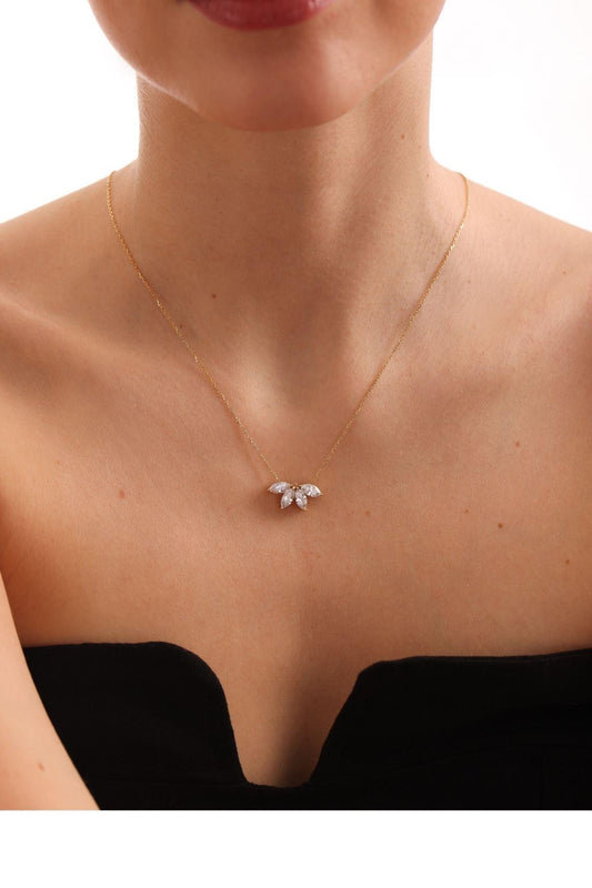 Marquise Diamond Necklace • Flower Petal Diamond Necklace • Birthstone Necklace • Bridal Jewelry • Bridesmaid Gift • Wedding Gift