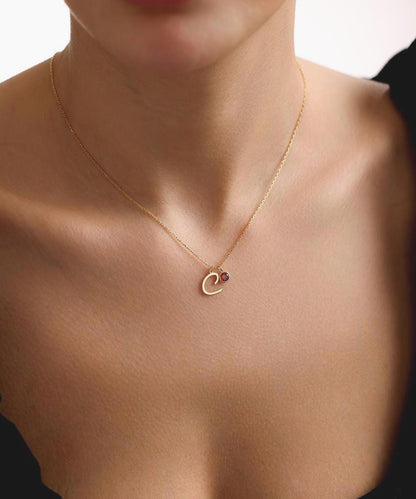 14K Gold Initial Necklace with Birthstone, Custom Initial Necklace, Personalized Necklace, Birthstone Necklace, Birthday Gift for Her