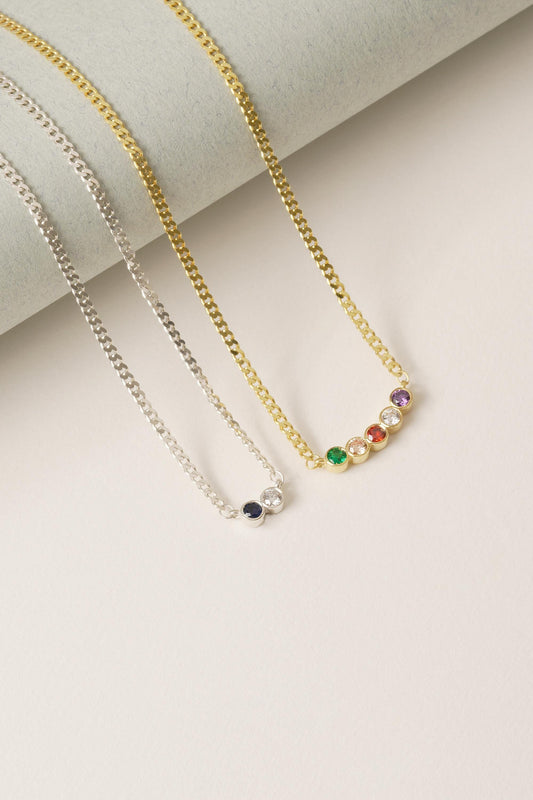 Custom Family Birthstone Necklace with curb Chain, 925 Silver Birthstone Necklace For Mom, Mothers Necklace, Mothers Day Gift For Mom