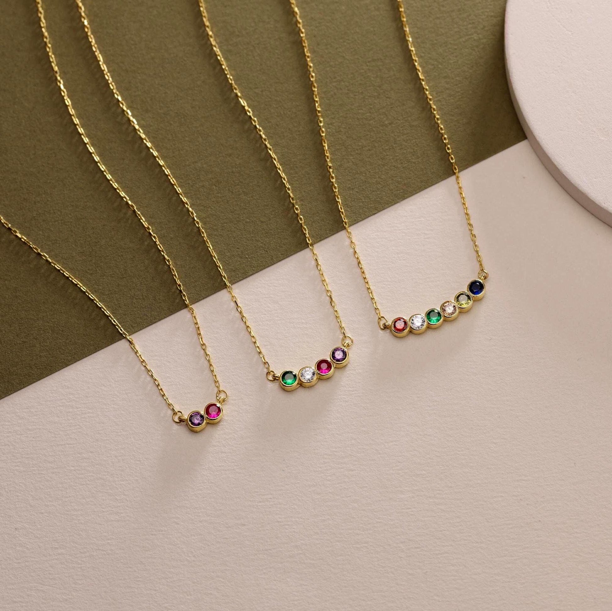 Customized Birthstone Necklace, 14K Gold Family Birthstone Jewelry, Mother's Day Gift