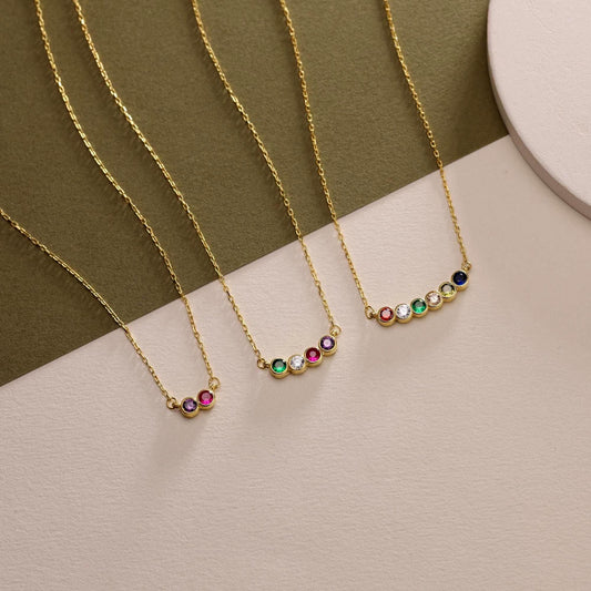 Customized Birthstone Necklace, 14K Gold Family Birthstone Jewelry, Mother's Day Gift
