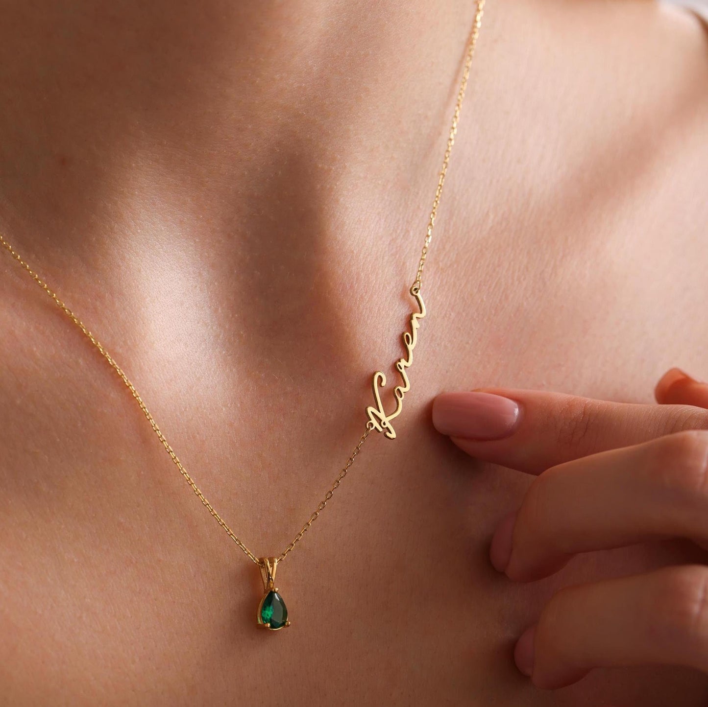 14K Solid Gold Name Necklace with Birthstone,Custom Name Necklace,Birthstone Necklace,Personalized Gift,Birthday Gift,Christmas Gift For Mom