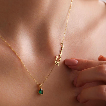 14K Solid Gold Name Necklace with Birthstone,Custom Name Necklace,Birthstone Necklace,Personalized Gift,Birthday Gift,Christmas Gift For Mom