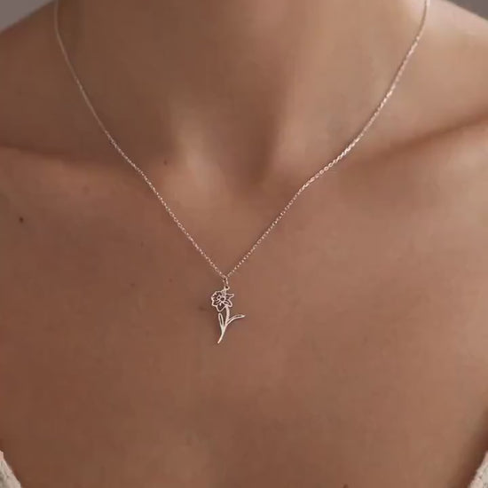 Sterling Silver Birth Flower Necklace: Personalized Floral Jewelry , Flower Necklace