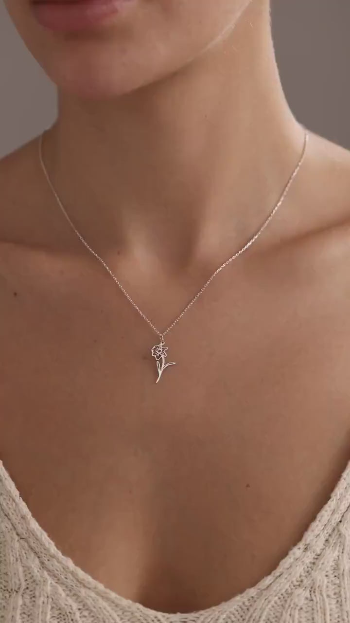 Sterling Silver Birth Flower Necklace: Personalized Floral Jewelry , Flower Necklace