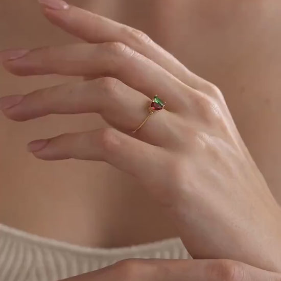 Toi et Moi Birthstone Ring, Emerald & Pear Cut Birthstone Ring, Wedding Ring, Engagement Ring, Promise Ring, Christmas Gift for Her