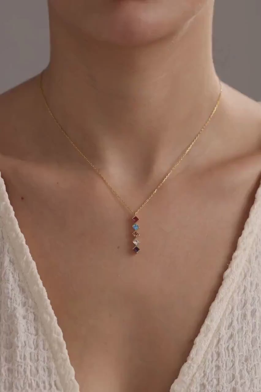 14K Gold Family Birthstone Necklace, 925 Sterling Silver Necklace,  Christmas Gift For Mom