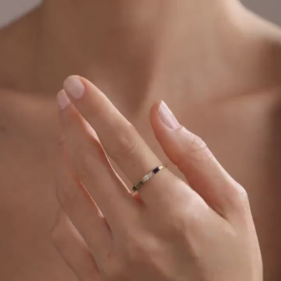 Baguette Birthstone Ring: Custom Sterling Silver Stackable Gemstone Ring