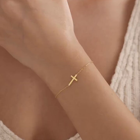 14K Gold Tiny Cross Bracelet, 925 Silver Dainty Cross Bracelet, Baptism Gift, Christian Gift, Religious Bracelet, Cross Jewelry,Gift for Her