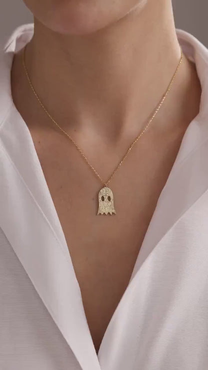 Halloween Ghost Necklace, Minimalist Jewelry, Funny Ghost Necklace, Dainty Ghost Necklace, Cute Ghost Jewelry,  Halloween Gift, Gift for Her
