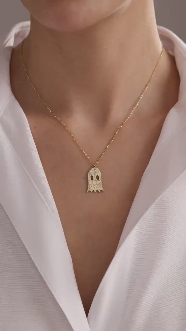 Halloween Ghost Necklace, Minimalist Jewelry, Funny Ghost Necklace, Dainty Ghost Necklace, Cute Ghost Jewelry,  Halloween Gift, Gift for Her