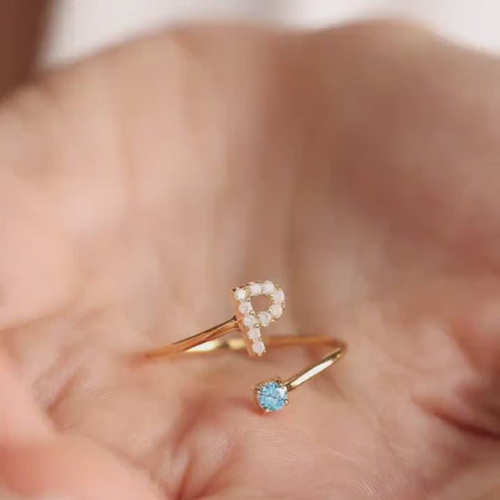 intial Birthstone Ring, Costum Birthstone Ring, Diamond Letter Birthstone Ring, Mother's Day Gift, 14K Gold initial Ring, Letter Ring