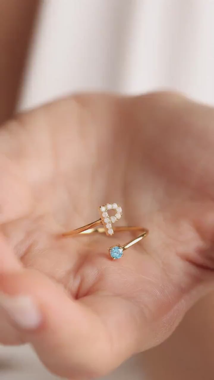 intial Birthstone Ring, Costum Birthstone Ring, Diamond Letter Birthstone Ring, Mother's Day Gift, 14K Gold initial Ring, Letter Ring