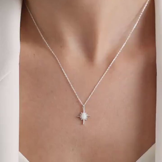 Opal North Star Necklace: 925 Sterling Silver Dainty Charm