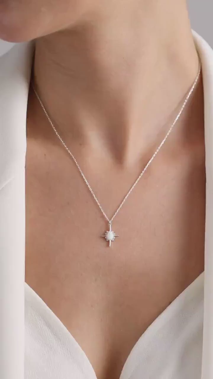 Opal North Star Necklace: 925 Sterling Silver Dainty Charm