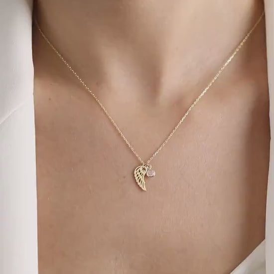 Birthstone Angel Wing Necklace: Dainty Memorial Gift , Miscarriage Sentimental Sympathy Gift for Her