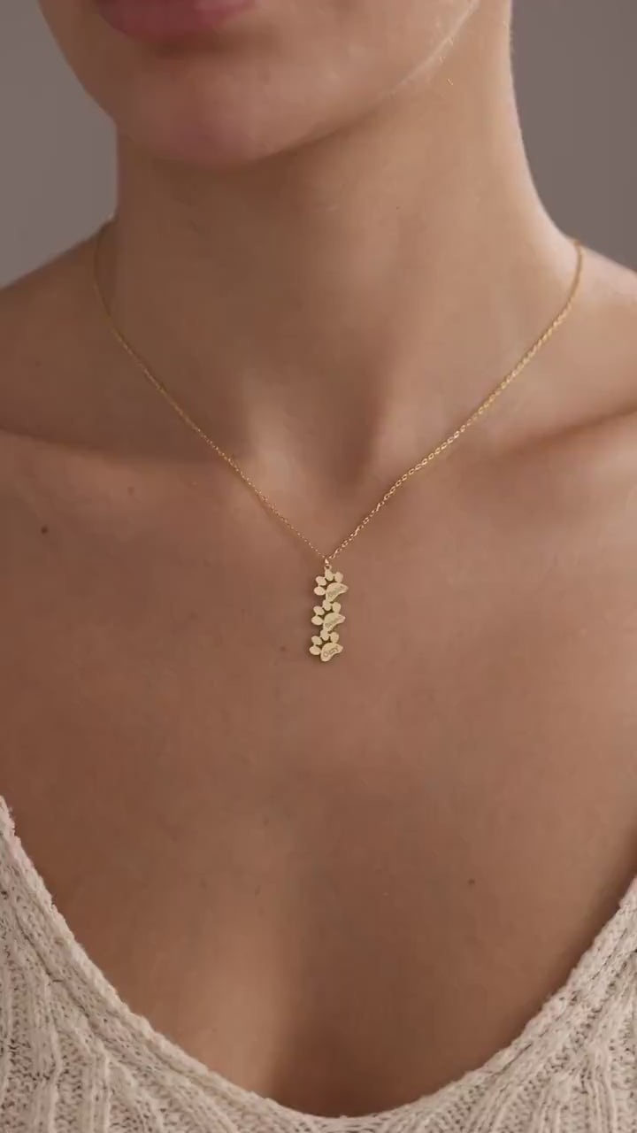 Engraved Paw Print Necklace, Personalized Tiny Dog Paw Necklace, 14K Gold Paw Necklace, Pet Jewelry
