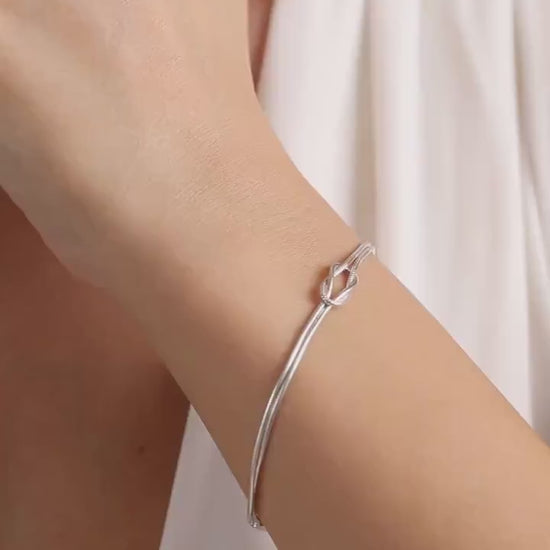 Sterling Silver Love Knot Bracelet Set, Matching Couple Jewelry