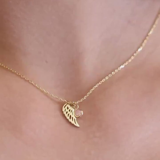 Birthstone Angel Wing Necklace,Birthstone Sympathy Necklace,Memorial Gift,Guardian Angel,Miscarriage Jewelry,Baby Loss Jewelry,Gift For Her