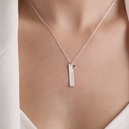 Personalized Birthstone Bar Necklace: Engraved Bar Name Necklace, Mom Gift