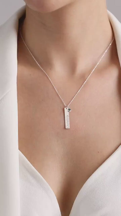 Personalized Birthstone Bar Necklace: Engraved Bar Name Necklace, Mom Gift