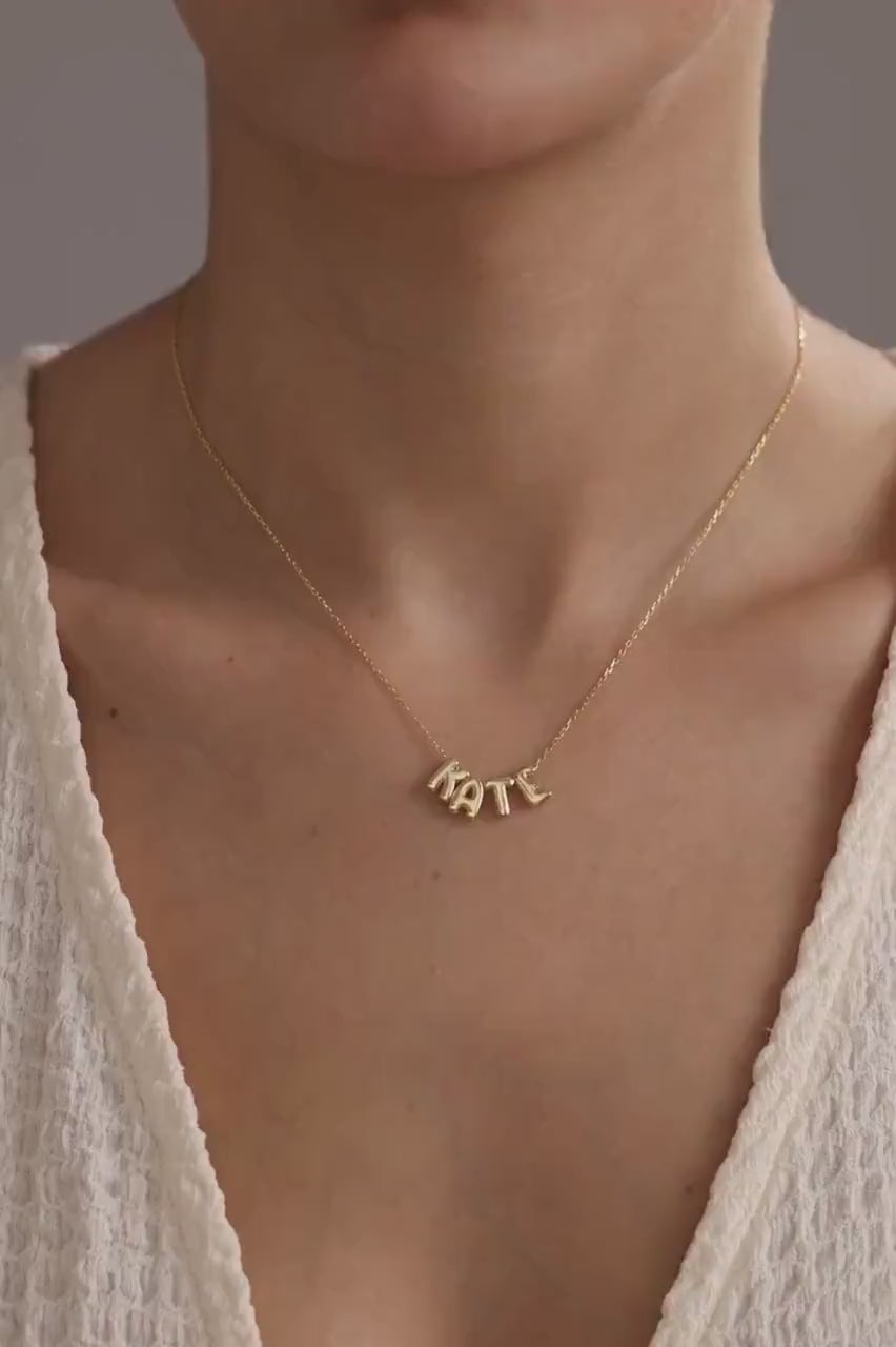 14K Gold 3D Bubble Letter Name Necklace: Personalized Initial Jewelry For Her