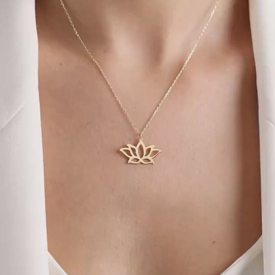 14K Gold Lotus Flower Necklace: Sterling Silver Spiritual Pendant