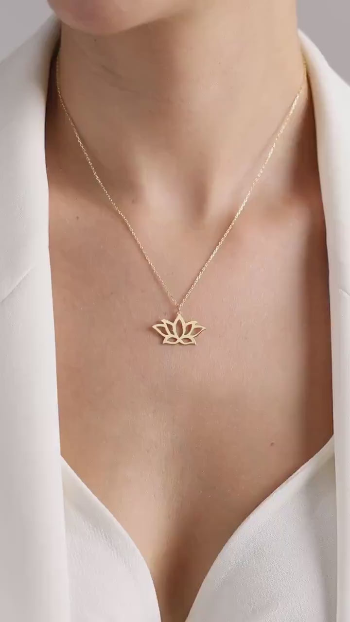 14K Gold Lotus Flower Necklace: Sterling Silver Spiritual Pendant