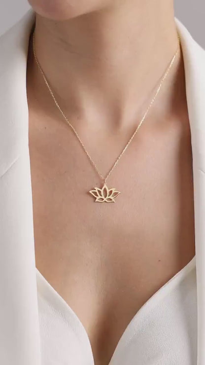 14K Gold Lotus Flower Necklace: Sterling Silver Spiritual Pendant