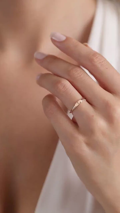 Gold Personalized  Initial  Ring: 14K Dainty Signet Ring, Engraved Letter Ring in Gold