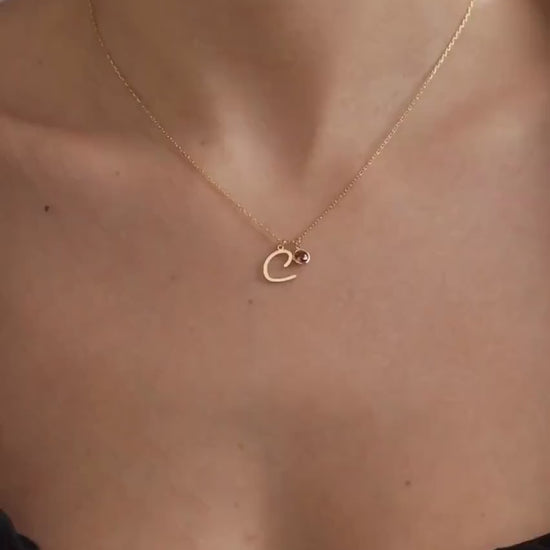 14K Gold Initial Necklace with Birthstone, Custom Initial Necklace, Personalized Necklace, Birthstone Necklace, Birthday Gift for Her