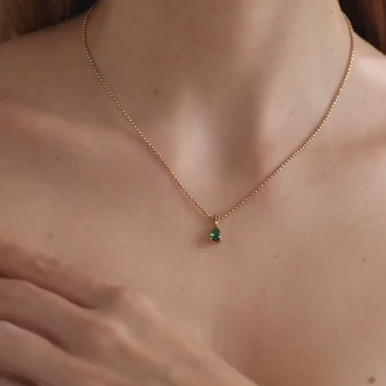 Teardrop Emerald Pendant Necklace: 14k Gold May Birthstone