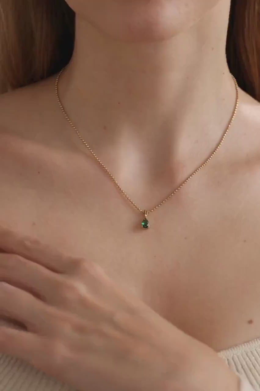 Teardrop Emerald Pendant Necklace: 14k Gold May Birthstone