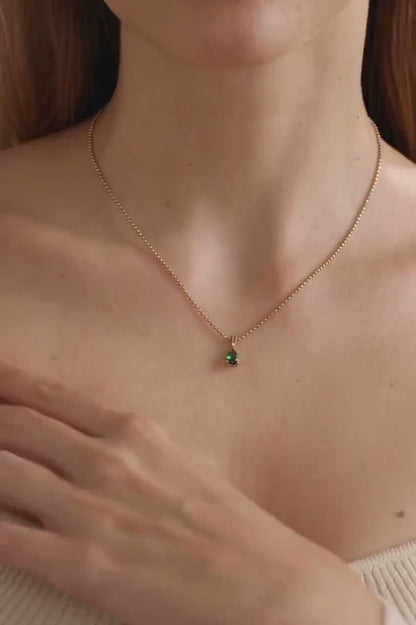 Teardrop Emerald Pendant Necklace: 14k Gold May Birthstone