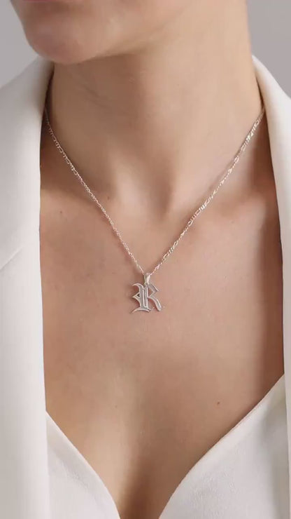 Sterling Silver Figaro Chain Old English Initial Necklace