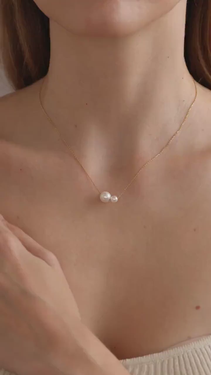 Dainty Freshwater Pearl Necklace and Earrings, Gold Pearl Necklace, Bridesmaid Gifts, Weddding Jewelry