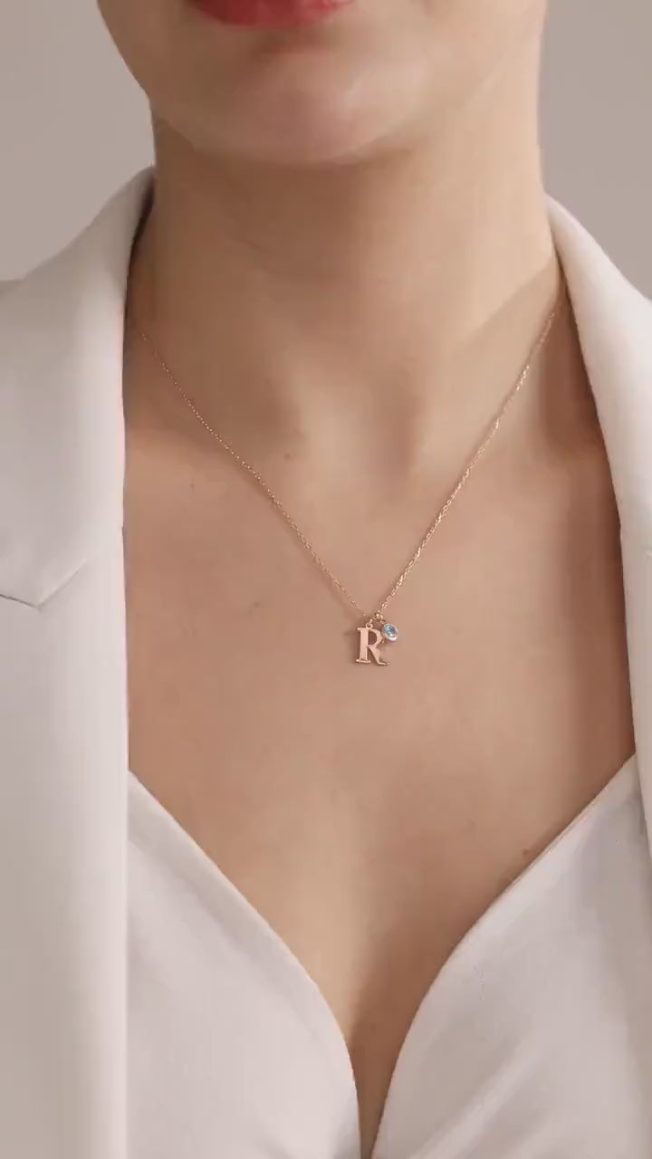 Initial Necklace with Birthstone, layered jewelry, personalized gift, mothers day gift,initial necklace, custom letter,dainty necklace