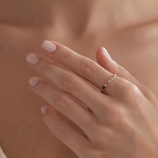 Baguette Birthstone Ring: 14K Gold Personalized Stackable Ring