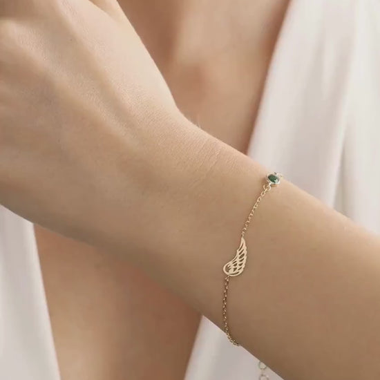 Angel wing Bracelet, Custom Birthstone Gift for Her, Guardian Angel, Dainty Sentimental Memorial Jewelry, Loss of Loved One