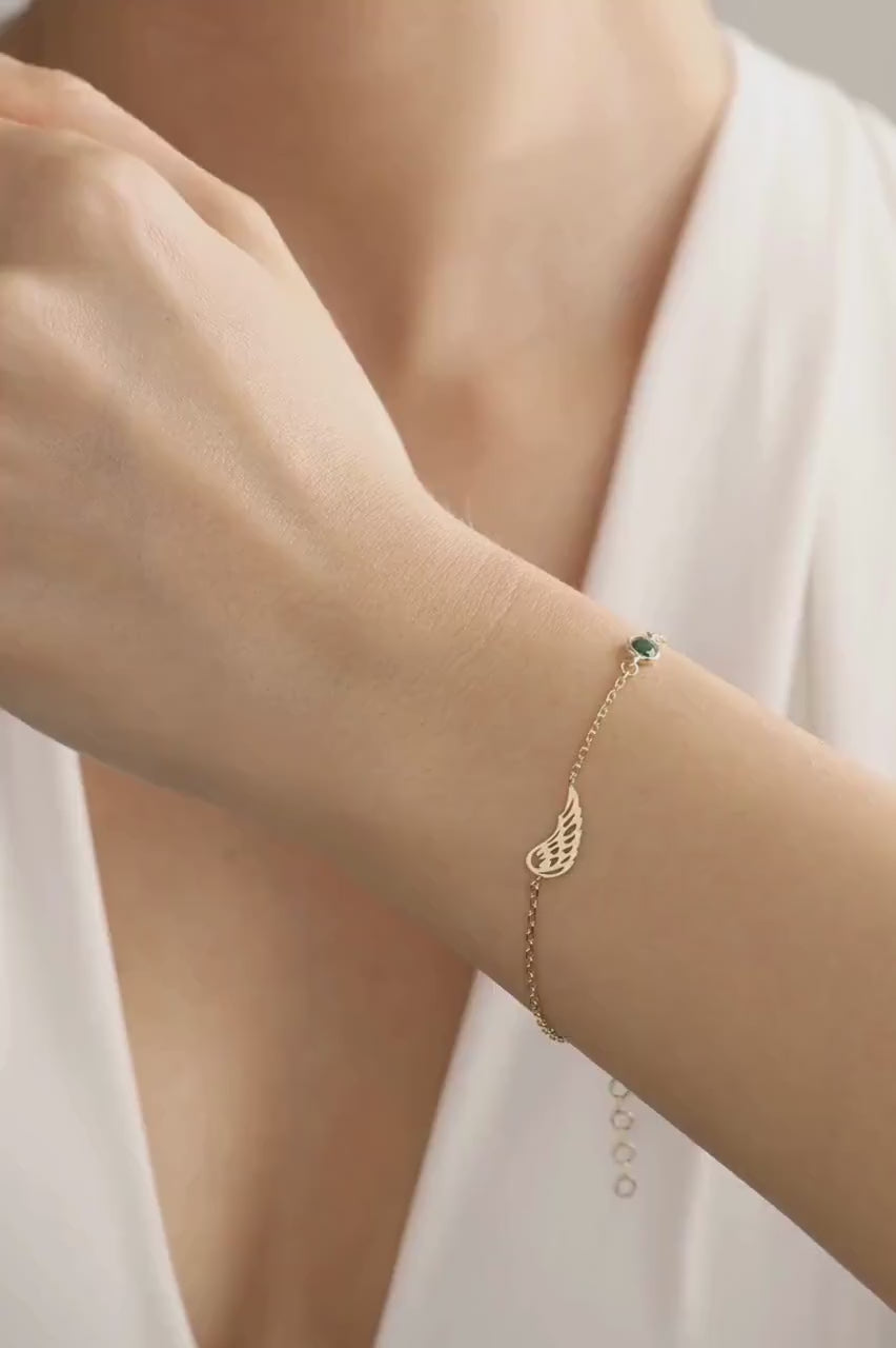 Angel wing Bracelet, Custom Birthstone Gift for Her, Guardian Angel, Dainty Sentimental Memorial Jewelry, Loss of Loved One