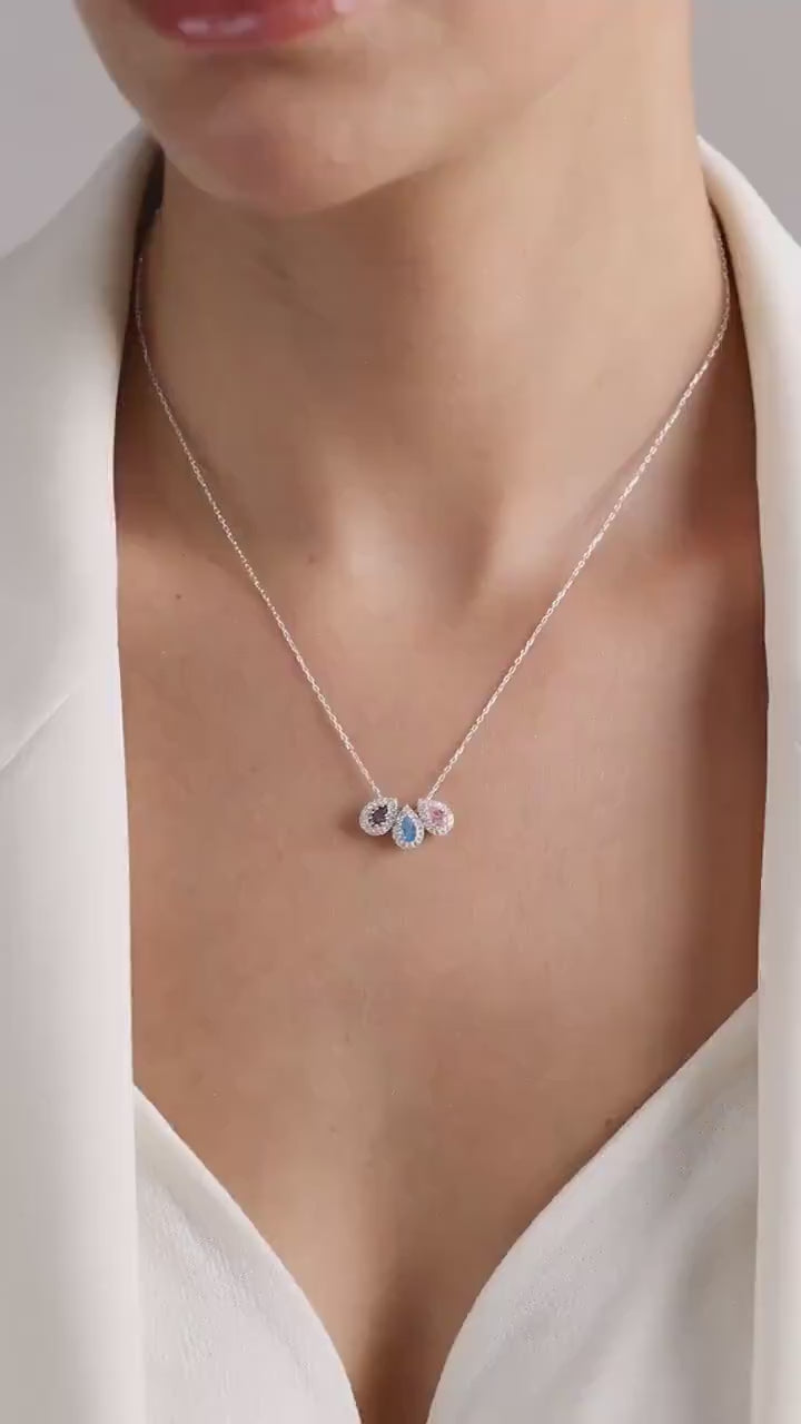 Birthstone Necklace for Mom, Mother's Birthstone Jewelry Necklace, Family Birthstone Necklace 925 Silver, Birth Stone Necklace, Gift for Her