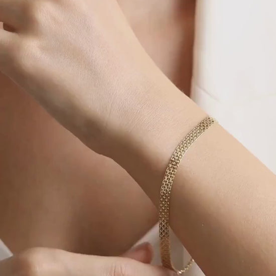 14K Gold Bismark Bracelet • Real Gold Mesh Chain • Dainty Gold Bracelet • Elegant Bismark Bracelet for Women