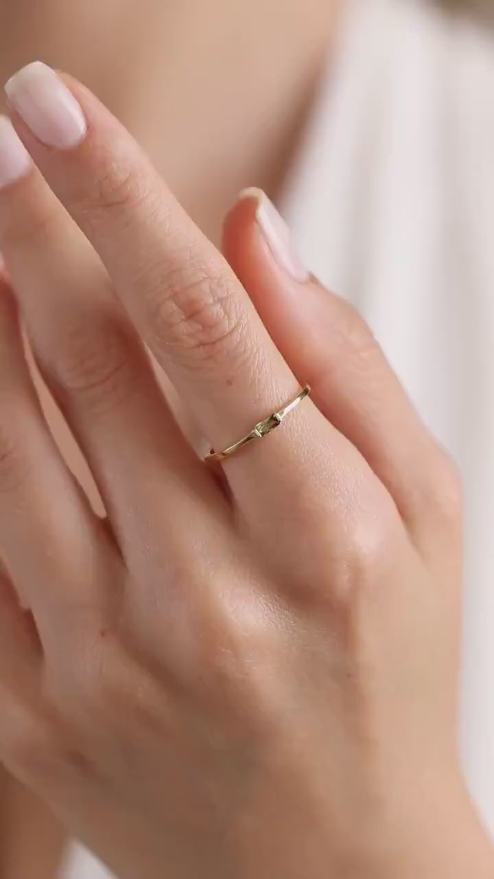 Baguette Sterling Silver Birthstone Ring - Personalized Gemstone Ring , stackable rings gold