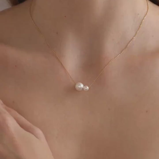 Dainty Two Pearls Necklace, Minimalist Freshwater Pearl Necklace, Wedding Necklace, Mothers Necklace,Bridesmaid Gift for Her,Wedding Jewelry