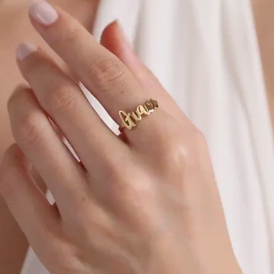 Personalized 14K Gold Name Ring - Stacking Custom Jewelry