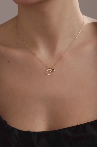 925 Sterling Silver Initial Necklace with Birthstone : Personalized Letter Jewelry , Christmas Gift for Her